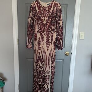 Fashion Nova, Floor length, high thigh slit sequin dress, Size M